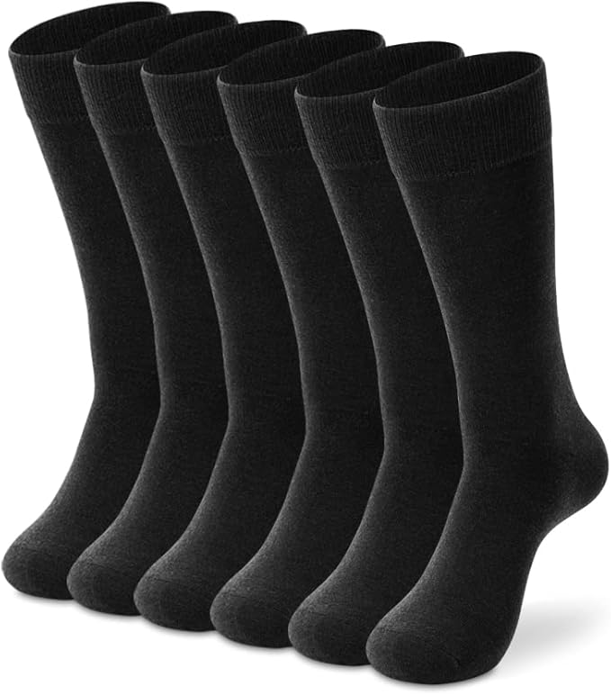 LIXIA Men's Thin Merino Wool Socks, Cozy Winter Warm Breathable Mid-calf Casual Dress Liners 3/6 Pairs Pack