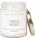 Sweet Water Decor Stress Relief Soy Candle - Lemon, Eucalyptus, Mint, Jasmine Scented Relaxing Candles for Home - 9oz Clear Jar + Gold Lid, 40+ Hour Burn Time, Made in The USA
