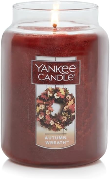 Yankee Candle Autumn Wreath Scented Classic 22oz Large Jar Single Wick Aromatherapy Candle Over 110 Hours of Burn Time Fall Fragrance Perfect for gifting