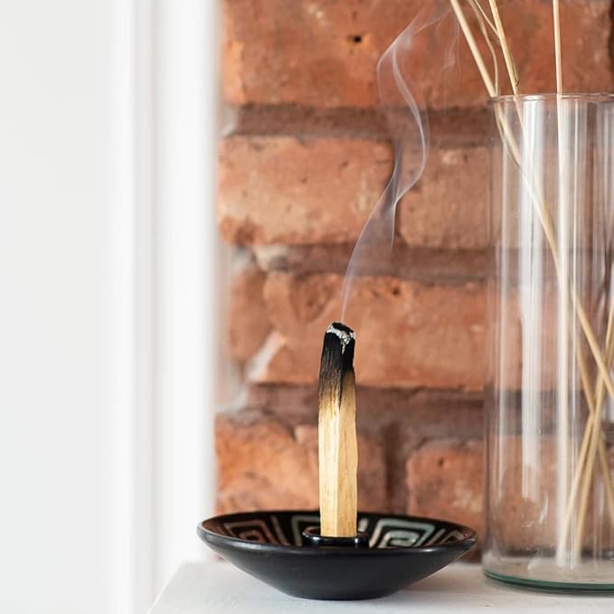 Luna Sundara Authentic Peru Pottery Palo Santo Stick Holder and Incense Holder - Handmade Ceramic Smudge Bowl for Sage - Includes 5 Palo Santo Sticks (Blue)