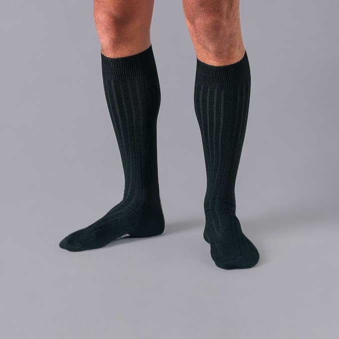 Merino Wool Dress Socks for Men – Over-the-Calf, Ribbed Wool Dress Socks for Size 8-12 – Breathable, Reinforced Heel and Toe