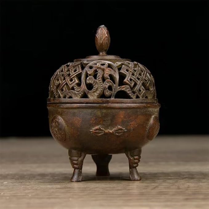 Incense Burner Chinese Incense Holder Brass Incense Burner Zen Copper Incense Burner Antique Style Home Office Fengshui Decor 2.6 * 2.6 * 3.5IN 0.6LB