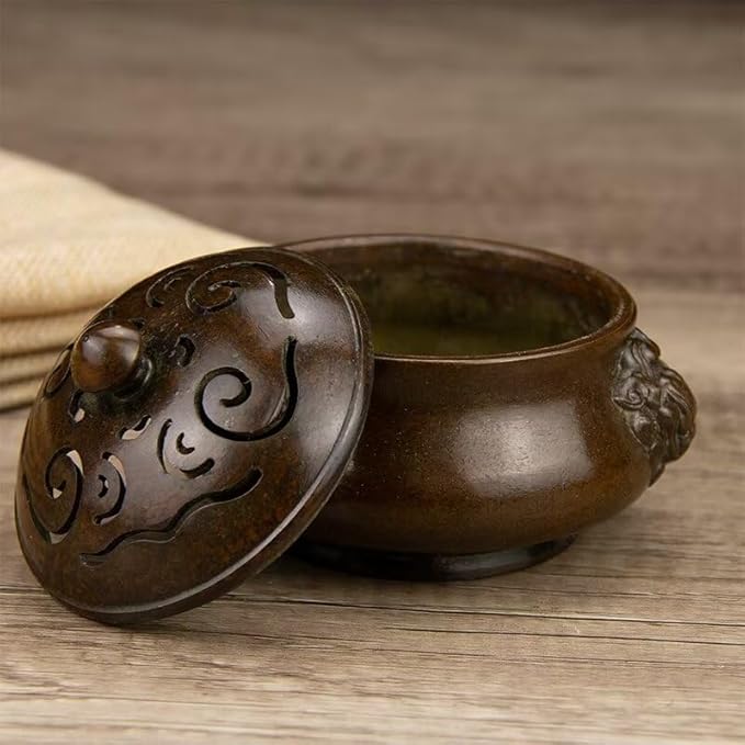 Copper Incense Burner Chinese Brass Incense Burner Kit Traditional Zen Incense Burner Antique Style Office Yoga Home Decor 4.3 * 3.9 * 3.4IN 1.3LB