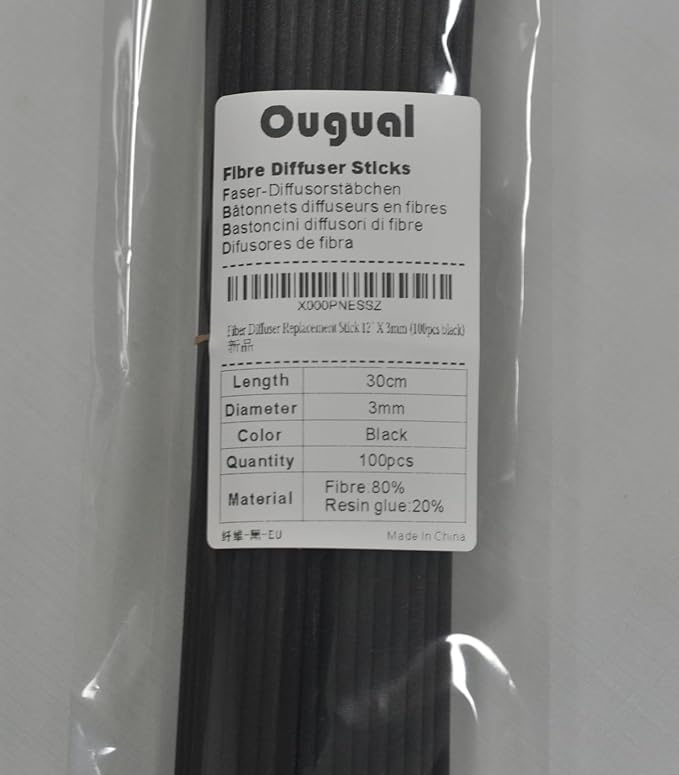 100 Pieces Fiber Reed Diffuser Replacement Refill Sticks (12.5" x 3mm, Black)