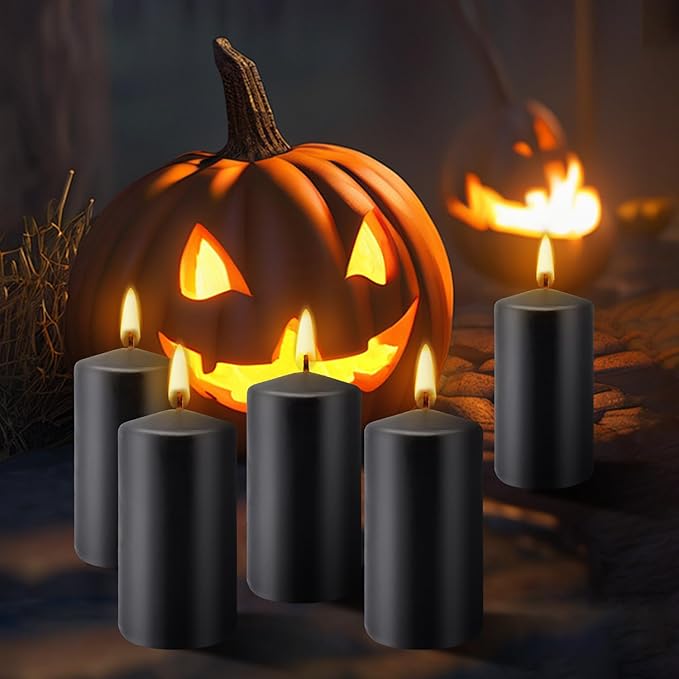 Set of 20| 2 “x4” Tall Black Pillar Candles, Unscented. Buy Bulk. Great for Home Decor, Weddings, Emergency Lights, Spas, Parties, Halloween.