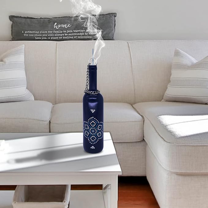 Sermo Glass Smoking Bottle Incense Holder Burner (Mandala Flower - Navy Blue)