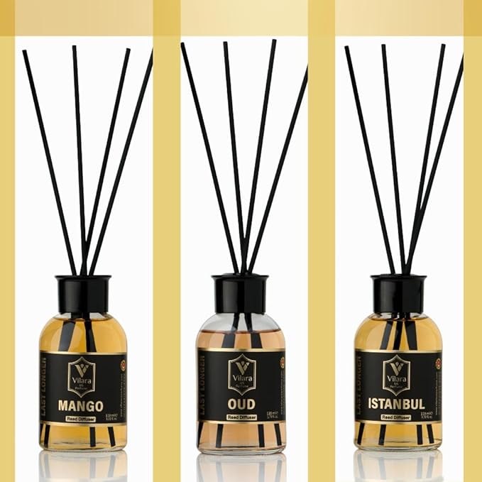 Reed Diffuser Set with Sticks for Home – Bathroom, Bedroom & Office Aromatherapy – Long Lasting Scented Oil Diffuser with Sticks – Luxury Room Fragrance Diffuser, Non-Toxic 110 ml (Mango-Oud-Istanbul)