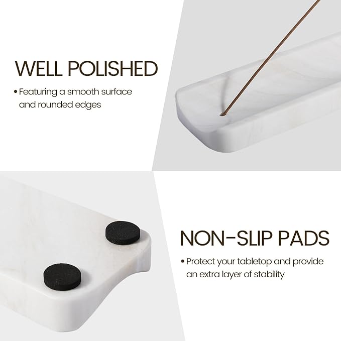 Koville Marble Incense Holder, Incense Holder for Sticks, Incense Sticks Holder Ash Catcher for Meditation Yoga SPA, Natural Stone Incense Burner, Home Table Decor (White)
