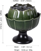 Ceramic Incense Holder with Lid,Lotus Incense Cone Holder for Coil Incense and Powder Incense,Mediation Gift,Home Decor (Deep Green)