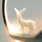 Tabletop Water Fountain with LED Light Ring,Atomizer,Water Pump Indoor Waterfall Backflow Incense Holder Deer Desk Ceramic Fountain with Mist for Office,Living Room or Bedroom Decoration (B)