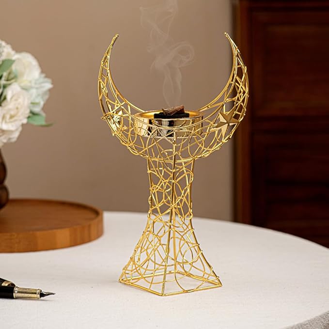 Middle Eastern Moon Shaped Metal Incense Burner Arabic Incense Holder Pot Metal Candlestick Candle Stand Stylish Desktop Aromatherapy Furnace for Aromatherapy Yoga Spa Home Decor