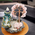 Backflow Incense Holder, Waterfall Incense Burner, Gemstone Money Tree Home Living Room Decorations Office Accessories for Women, Mothers Day Mom Gifts (Rose Quartz)
