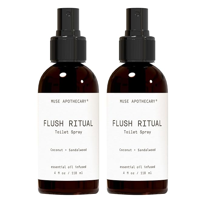 Muse Apothecary Flush Ritual - Aromatic & Refreshing Toilet Spray, Use Before You Go, 4 oz, Infused with Natural Essential Oils - Coconut + Sandalwood, 2 Pack