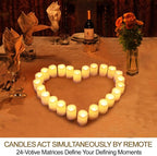 Set of 24 LED Votive Candles with Timer and Remote (Ivory Body with Warm White Glow) - Flickering Flameless Votive Candles Battery Operated - Bulk Rustic Wedding Decorations Reception Table