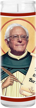 Bernie Celebrity Glass Jar Candle – Unscented Handmade Soy Wax Votive Candle – Unique Gift for Public Figure Fans – Home Decor Collectible for Living Room & Office – 8 Inch