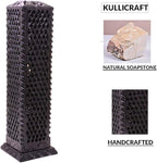 Handmade Marble Black Soapstone Incense Stick Burner | Candle Stick Holder | Tea Light Burner - Perfect Jaali Carving for Gifting. Decorative Home and Kitchen Decor (3 x 3 x 11 Inches).