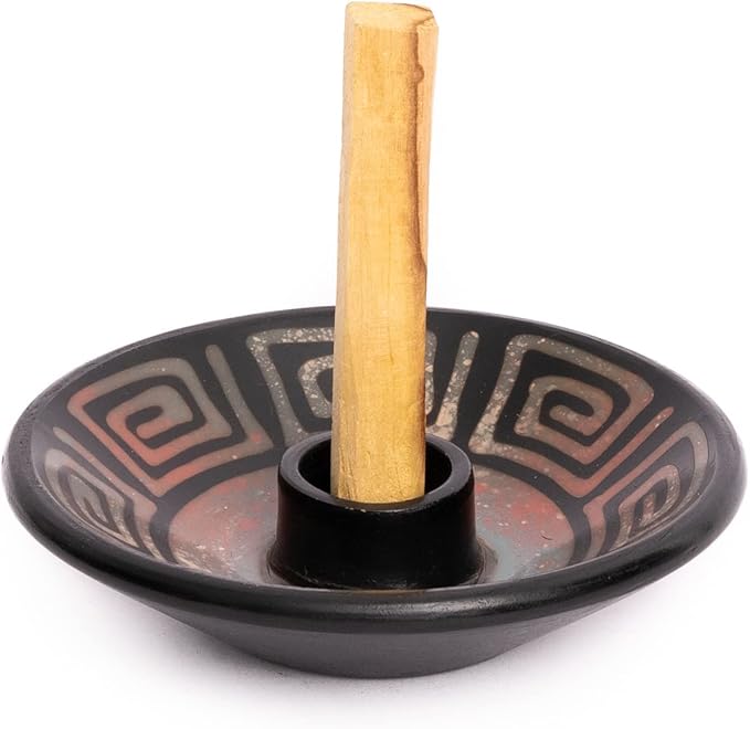 Luna Sundara Authentic Peru Pottery Palo Santo Stick Holder and Incense Holder - Handmade Ceramic Smudge Bowl for Sage - Includes 5 Palo Santo Sticks (Blue)