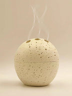 9 Holes Handmade Round Incense Resin Burner Holde, Minimalist Sphere Incense Frankincense Burner, Ravertine Incense Cone Holder for Yoga Meditation Spa Reading (Beige)