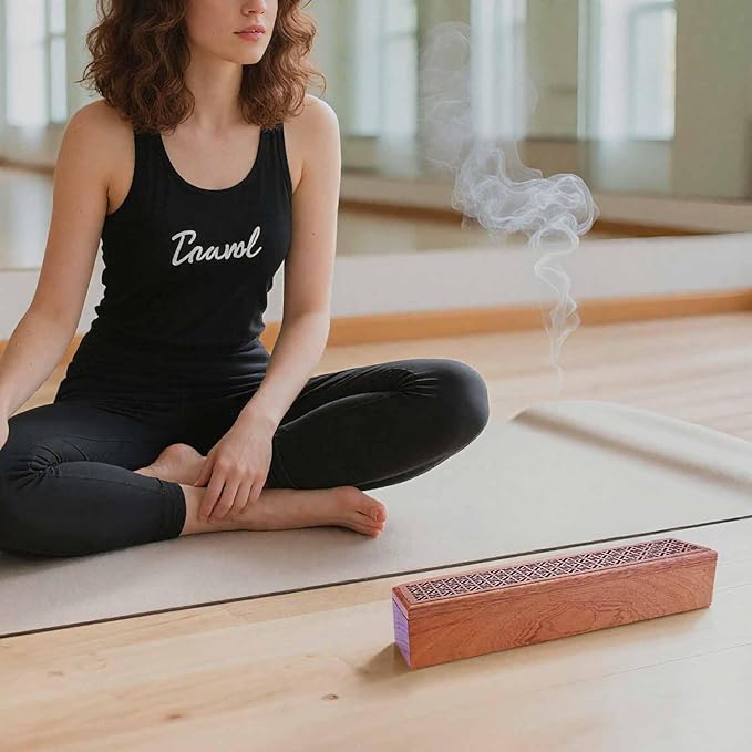 Wooden Incense Burner with Storage Drawer and Magnetic Switch,Insence-Stick Holder Ash Catcher for Meditation/Yoga Room/Bedroom/studyroom/Office
