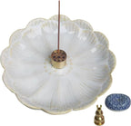 Ceramic Incense Holder for Sticks, Handmade Incense Burner Trays with 3 Pcs Incense Holes, Multi-Purpose Ash Catcher for Coils, White Sage & Palo Santo, Smudge Bowl for Meditation Yoga Decor (White)