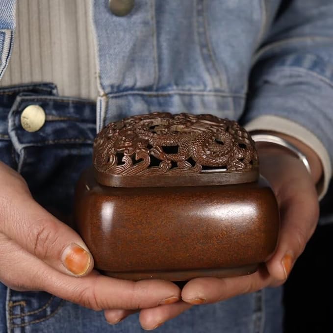 Brass Incense Burner Chinese Traditional Incense Burner Kit Zen Copper Incense Burner Office Home Yoga Room Sandalwood Burner Decoration Censer