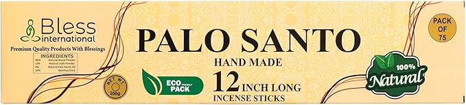 Bless-International-Palo-Santo 100%-Natural-Handmade-Incense-Sticks Organic-Chemicals-Free-for-Relaxation-Positivity-Yoga-Meditation 12-Inches-1-Hour-Plus-Burning-Time-75-Sticks-7-OZ