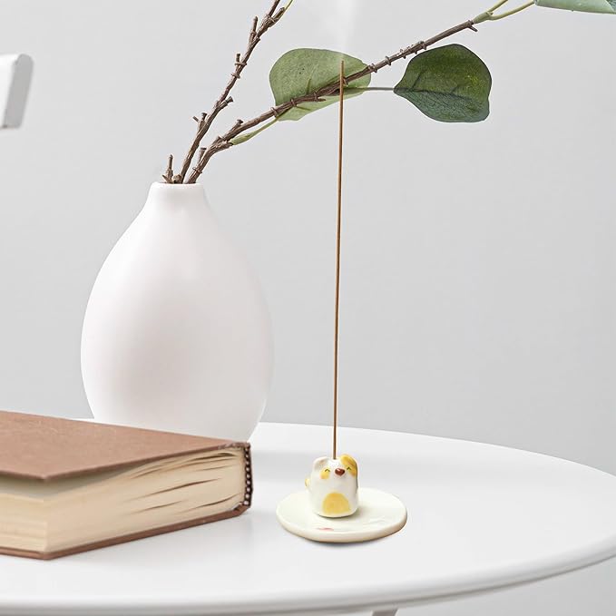 Handmade Ceramic Incense Holder for Sticks, Incense Plate for Stick with Ash Catcher Anti-ash, Incense Burner for Meditation Yoga Spa Aromatherapy Home Room Decor Easily Grab Ash