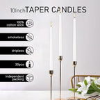 30 Pack of 10 Inch White Unscented Taper Candles-8 Hour Long Burning Dripless Table Candles for Wedding, and Home Decoration
