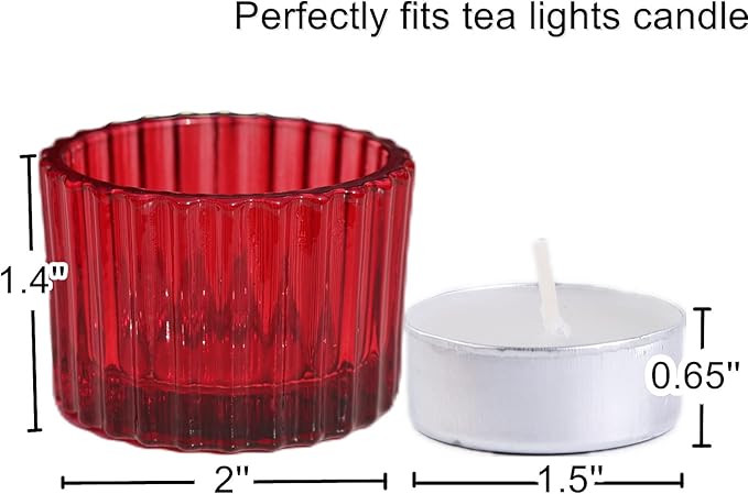 VOHO Red Candle Holders for Table Centerpiece, Tealight Candle Holder Set of 12 for Small Tealight Candles, Glass Votive Candle Holders for Her Valentine Christmas(2 x 1.4 Inch)