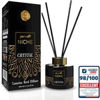 Luxury Jasmine NICHE Reed Diffuser Set 5.41 fl oz Long Lasting Home Fragrance Aromatherapy Diffuser with 6 Sticks Black Gold Bottle for Bedroom Bathroom Living Room Office Home Décor (Crystal)