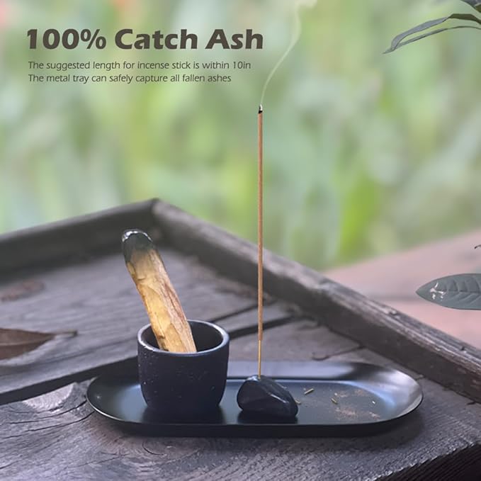 Incense Holder for Sticks, Handmade Sage and Palo Santo Holder, Sage Smudge Burner, Palo Santo Sticks Holder, Ash Catcher Tray, Yoga Meditation (Black)