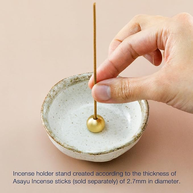 Asayu Japanese Small Mini Incense Holder for Sticks 3.3 inch (83mm), Made in Japan Ceramic Ash Catcher and Brass Incense Burner Set for Yoga, Meditation (Small Pearl Incense Holder)