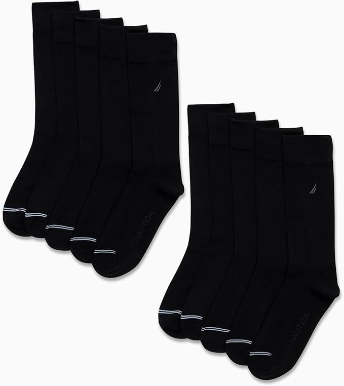 Nautica Mens Dress Socks - 10 Pack Breathable Stretch Crew-Length Work Socks for Men for Business Formal Wear (Sizes: 6-12.5)