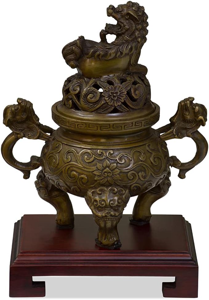 China Furniture Online Iron Imperial Kirin Chinese Incense Burner, Brown