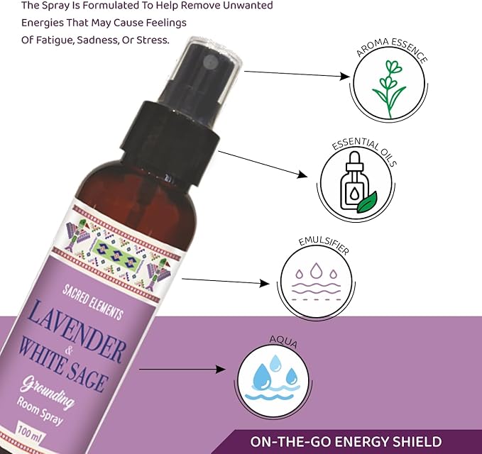 Sacred Element's Lavender & White Sage Room Spray | Natural Purifying Mist for Energy Clearing, Negativity Release, Spiritual Balance & Aromatherapy | 3.38 Fl Oz / 100ml Non-Toxic Air Freshener