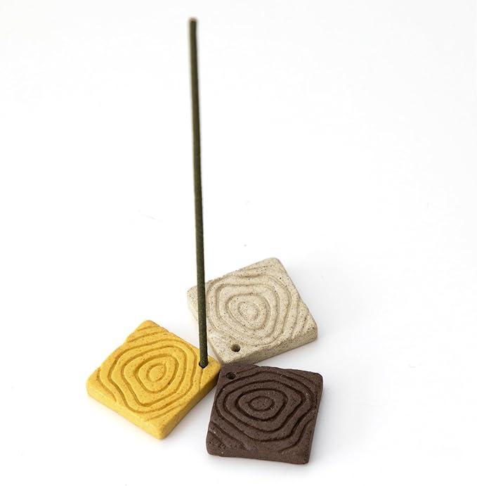 Asayu Japan Tokinami Mini Incense Holder Set – Eco-Friendly Ceramic, Set of 3 (Charcoal, Mustard, Sandstone)