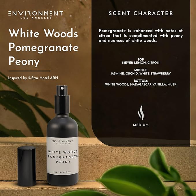 ENVIRONMENT Inspired by 5-Star Hotels ARH Room Spray, 100ml Air Freshener (White Woods | Pomegranate | Peony) Home Fragrance Accessories, Room Perfume, Room Deodorizer, Vegan & Cruelty-Free