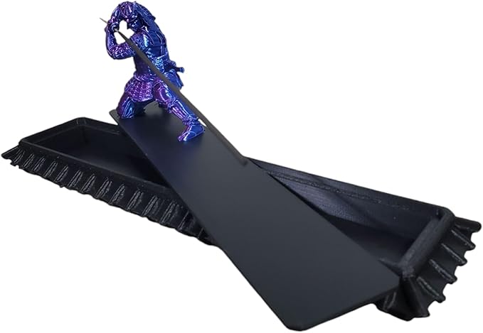 Samurai Incense Holder, Incense Burner with Storage Box, Ash Catcher, Warrior Incense Burner for Aromatherapy, Meditation, Yoga (Purple Blue Samurai & Black Box)