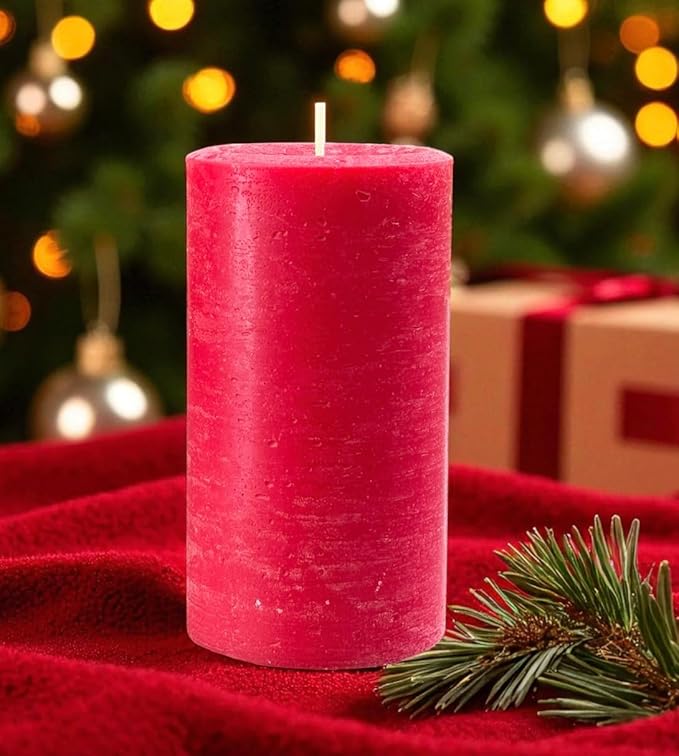 Mister Candle Rustic Red Pillar Candle – 3" x 6" Handmade Unscented Solid Color – 80 Hour Long Burn – Holiday Candle for Christmas Décor, Weddings, Centerpieces & Rustic Home Decorations