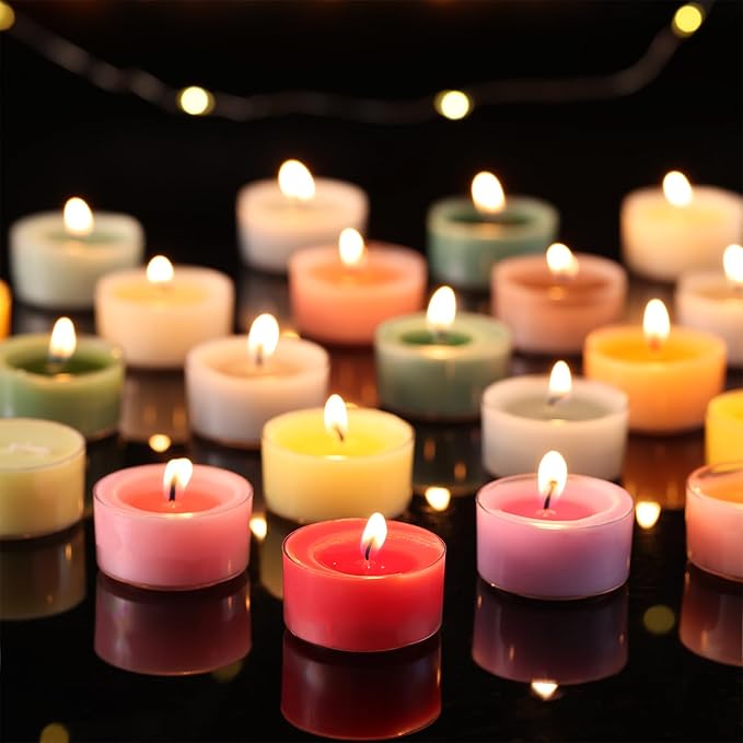 Scented Tea Lights Candles, Wisper of Rose, 48 Pack – Red Scented Tealight Candles– 100% Palm Wax – 6 Hour Burn Time Aromatherapy Tea Light Votive Candle for Dinner, Bedroom, Spa