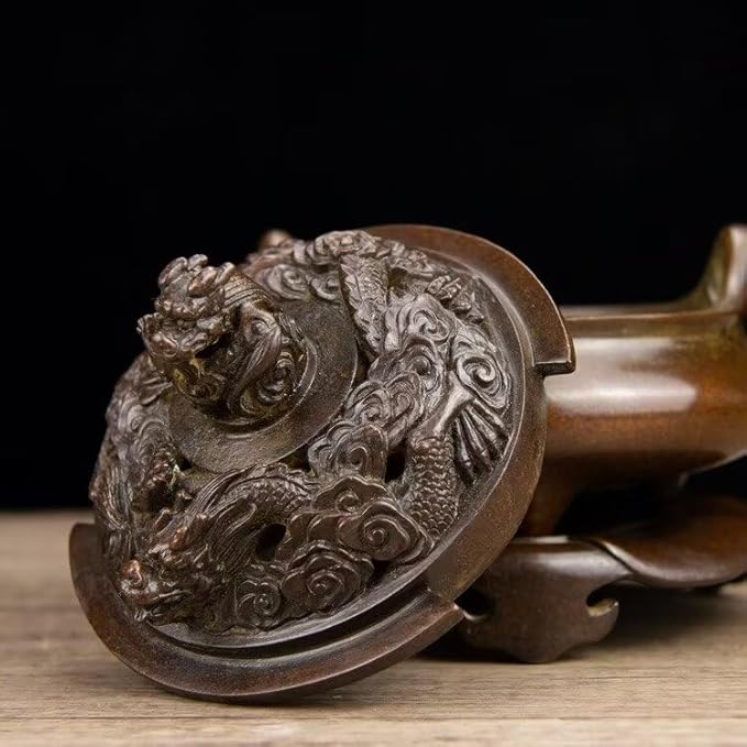 Copper Incense Burner Chinese Brass Incense Burner Kit Traditional Zen Incense Burner Antique Style Office Yoga Home Decor 5.3 * 3.9 * 5.7IN 6.2LB