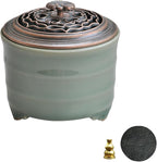 Ceramic Incense Holder with Beauty Lid,Coil Incense Burner for Cone and Powder Incense,Mediation Gift,Home Decor（Light Green）