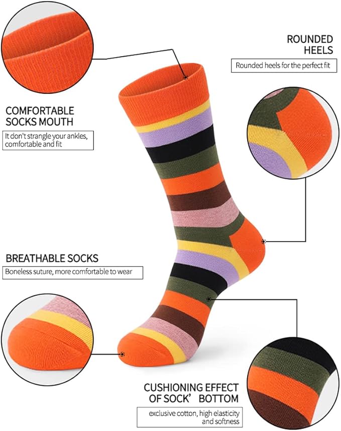 DRASEX Men's Dress Socks Funky Colorful Pattern Cotton Novelty Casual Crew Socks