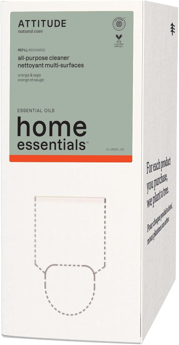 ATTITUDE All Purpose Cleaner, EWG Verified Multi-Surface Products, Vegan, Naturally Derived Multipurpose Cleaning Spray, Orange and Sage, 67.6 Fl Oz