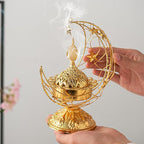 Metal Greek Incense Burner Antique Arabic Incense Censer Pot Metal Candlestick Candle Stand Incense Bowl for Aromatherapy Yoga Spa Home Decor (Gold)