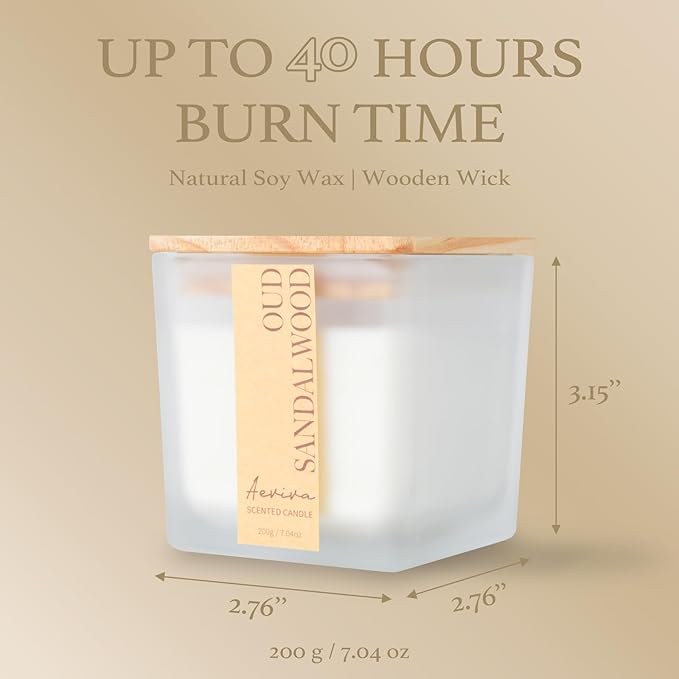 Scented Candle, 7.04 oz Oud Sandalwood Aromatherapy Candle, Natural Soy Wax with Wooden Wick, Candles for Home, 45 Hours Burn Time, Scented Jar Candle Gifts