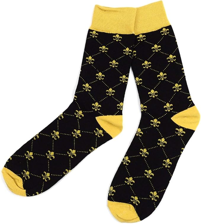 boxed-gifts Men's Mardi Gras Socks Fleur de Lis Patterned Premium Cotton Dress Casual Crew Socks for Men