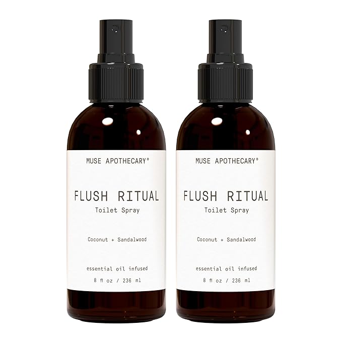 Muse Apothecary Flush Ritual - Aromatic & Refreshing Toilet Spray, Use Before You Go, 8 oz, Infused with Natural Essential Oils - Coconut + Sandalwood, 2 Pack