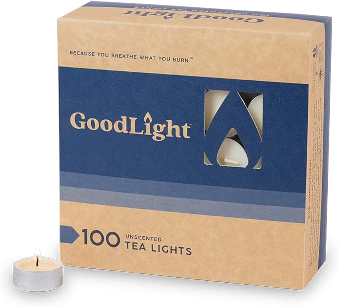 GoodLight Unscented Vegan and Paraffin-Free Tea Light Candles (100 Candles)
