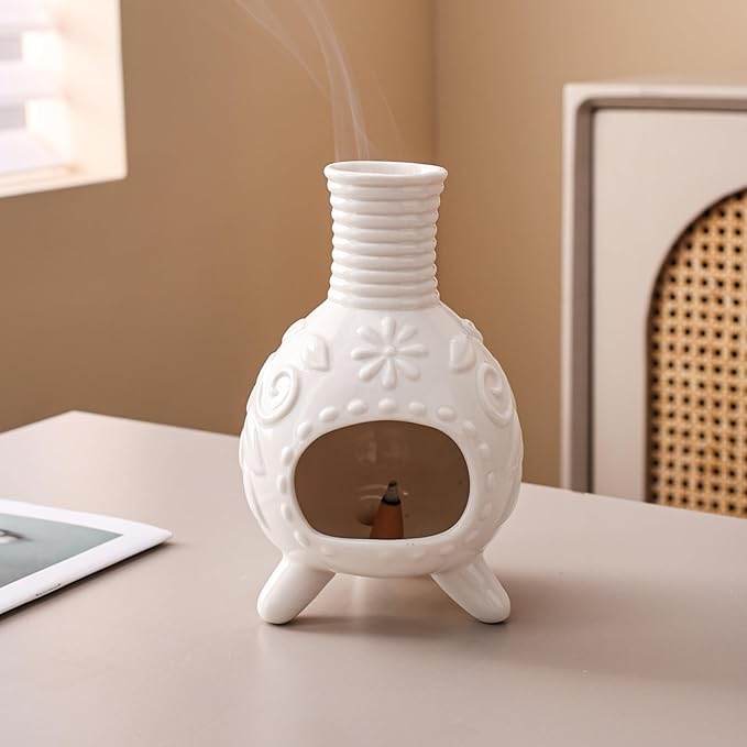 Ceramic Palo Santo Holder - Small Chiminea Incense Burner for Meditation, Energy Cleansing, | Palo Santo Holder for lncense Burner,Candle,Sage Burner | lder Gifts for Meditation & Yoga